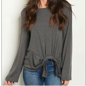 Grey Flare Sleeve Tie Front Top S L